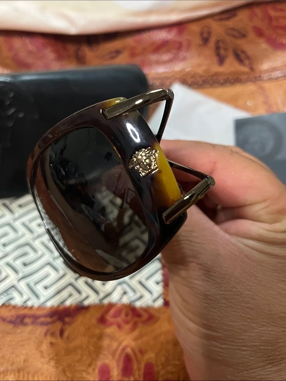 Versace Women's Black/Brown Gradient Oversized Sunglasses with Gold Logo
